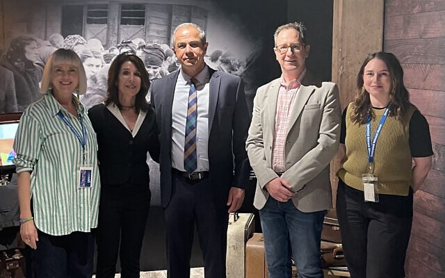 Israeli Ambassador Amir Maimon (centre) with museum chair Jason Steinberg and museum staff. Photo: Supplied Israeli Ambassador Amir Maimon (centre) with museum chair Jason Steinberg and museum staff. Photo: Supplied