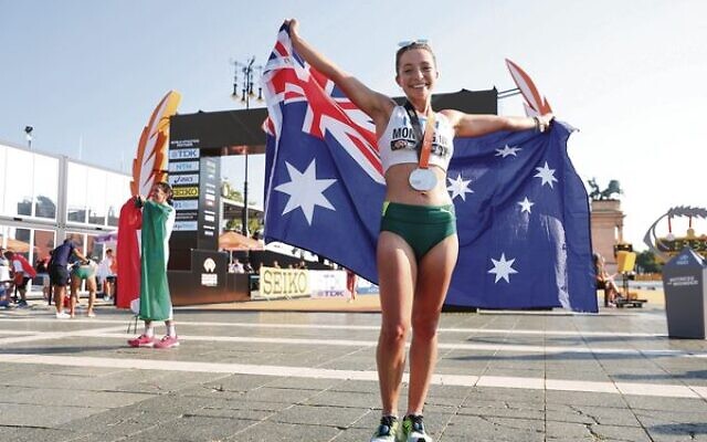 Jemima Montag after winning silver in the women's 20km race walk at the World Athletics Championships in Budapest on August 20.
Photo: Steph Chambers/Getty Images, via Athletics Australia Jemima Montag after winning silver in the women's 20km race walk at the World Athletics Championships in Budapest on August 20.
Photo: Steph Chambers/Getty Images, via Athletics Australia