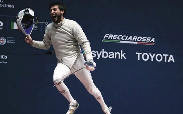 Eli Dershwitz celebrates after winning the sabre men's senior individual semifinal during the Fencing World Championships in Milan. Photo: Pier Marco Tacca/Getty Images Eli Dershwitz celebrates after winning the sabre men's senior individual semifinal during the Fencing World Championships in Milan. Photo: Pier Marco Tacca/Getty Images