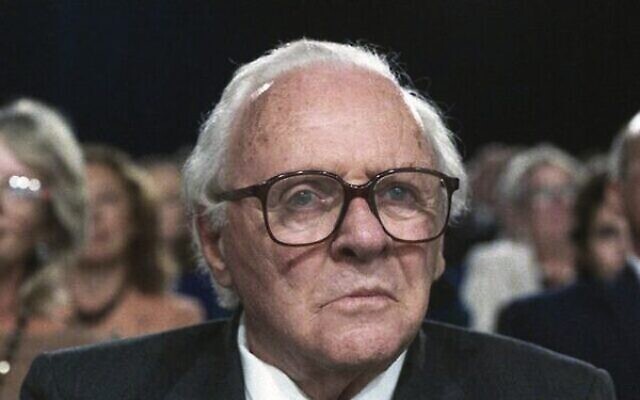 Sir Anthony Hopkins as Sir Nicholas Winton in the upcoming movie One Life.
Photo: Warner Brothers via UK Jewish News Sir Anthony Hopkins as Sir Nicholas Winton in the upcoming movie One Life.
Photo: Warner Brothers via UK Jewish News