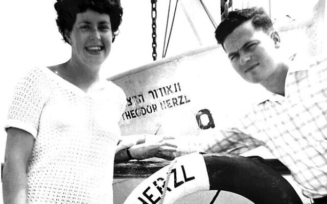 Newly married Susie Klein with her husband aboard the Theodor Herzl, 1959. Newly married Susie Klein with her husband aboard the Theodor Herzl, 1959.