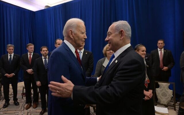 US President Joe Biden, left, meets with Prime Minister Benjamin Netanyahu on the sidelines of the 78th United Nations General Assembly in New York City on September 20, 2023. Photo: Avi Ohayon, GPO US President Joe Biden, left, meets with Prime Minister Benjamin Netanyahu on the sidelines of the 78th United Nations General Assembly in New York City on September 20, 2023. Photo: Avi Ohayon, GPO