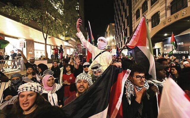 Pro-Palestinian demonstrators in Brisbane last Friday, October 13.
Photo: AAP Image/Darren England Pro-Palestinian demonstrators in Brisbane last Friday, October 13.
Photo: AAP Image/Darren England