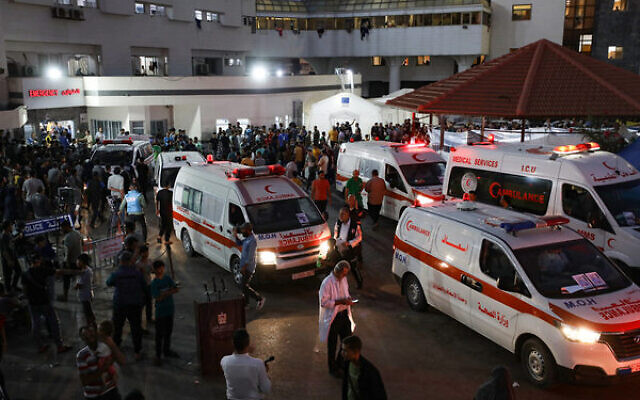 Ambulances at the entrance to emergency at Al-Shifa Hospital in Gaza City on October 15. Photo: Dawood Nemer / AFP Ambulances at the entrance to emergency at Al-Shifa Hospital in Gaza City on October 15. Photo: Dawood Nemer / AFP