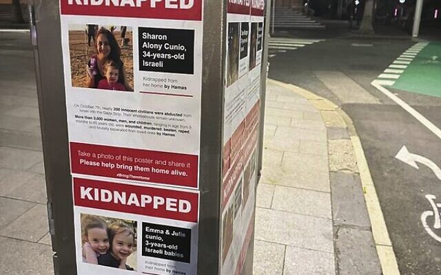 Posters of Israelis being held hostage in Gaza. Posters of Israelis being held hostage in Gaza.