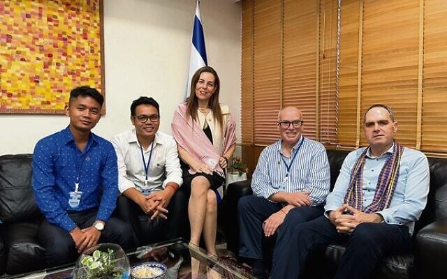 At Israel's Bangkok-based embassy, from left, Tongly Ton, Doeb Chhay (CRST), ambassador Orna Sagiv, Aviv Palti (CRST) and the embassy's political attache Isaac Sagiv discuss Israel's commitment to the Cambodian aid project. At Israel's Bangkok-based embassy, from left, Tongly Ton, Doeb Chhay (CRST), ambassador Orna Sagiv, Aviv Palti (CRST) and the embassy's political attache Isaac Sagiv discuss Israel's commitment to the Cambodian aid project.