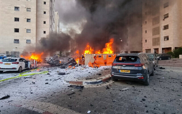 A rocket fired from Gaza into southern Israel hits Ashkelon, October 7, 2023 (Edi Israel/Flash90 A rocket fired from Gaza into southern Israel hits Ashkelon, October 7, 2023 (Edi Israel/Flash90