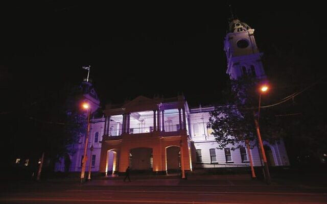 Malvern Town Hall lit up in blue and white. Photo: Peter Haskin Malvern Town Hall lit up in blue and white. Photo: Peter Haskin