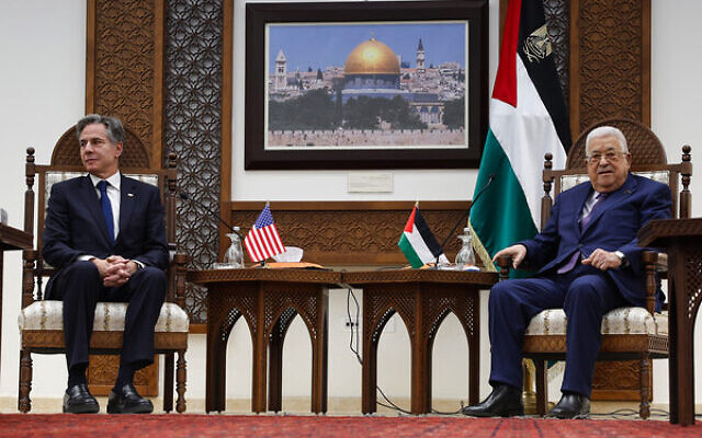 Antony Blinken (left) meets Mahmoud Abbas in Ramallah on November 5. Photo: Jonathan Ernst / Pool / AFP Antony Blinken (left) meets Mahmoud Abbas in Ramallah on November 5. Photo: Jonathan Ernst / Pool / AFP