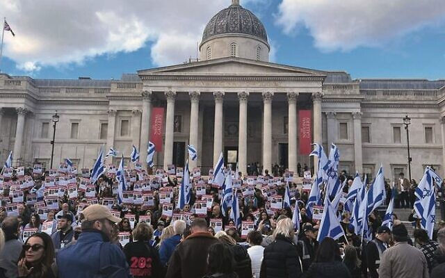 10,000 people rallied at Trafalgar Square in London. Photo: Jewish News UK 10,000 people rallied at Trafalgar Square in London. Photo: Jewish News UK