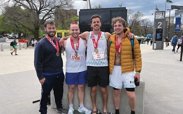 From left: Daniel Gold, David Gold, Vincent Page, Blake Volovich at the end of 42.2 kilometres. From left: Daniel Gold, David Gold, Vincent Page, Blake Volovich at the end of 42.2 kilometres.