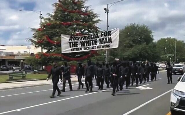 The National Socialist Network march in Ballarat on Sunday. Photo: X The National Socialist Network march in Ballarat on Sunday. Photo: X