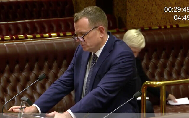 MLC Stephen Lawrence delivers a speech to mark the UN International Day of Solidarity with the Palestinian People. Photo: Screenshot MLC Stephen Lawrence delivers a speech to mark the UN International Day of Solidarity with the Palestinian People. Photo: Screenshot