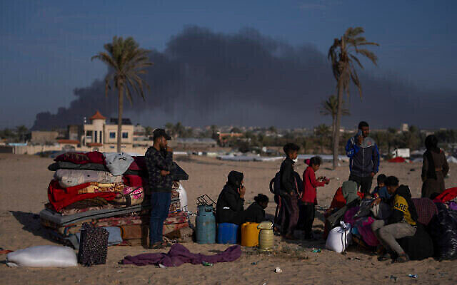Palestinians who fled from Khan Younis from Israeli ground and air offensive on the Gaza Strip arrive in Rafah, southern Gaza, Monday, Jan. 22, 2024. (The Times of Israel: AP Photo/Fatima Shbair) Palestinians who fled from Khan Younis from Israeli ground and air offensive on the Gaza Strip arrive in Rafah, southern Gaza, Monday, Jan. 22, 2024. (The Times of Israel: AP Photo/Fatima Shbair)