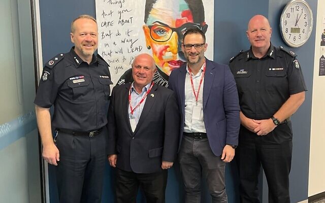 JCCV President Philip Zajac (second from left) and CSG Victoria CEO Justin Kagan (second from right) meeting with Deputy Commissioner Neil Paterson (left) and Assistant Commissioner Chris Gilbert (right) on Dec 29. JCCV President Philip Zajac (second from left) and CSG Victoria CEO Justin Kagan (second from right) meeting with Deputy Commissioner Neil Paterson (left) and Assistant Commissioner Chris Gilbert (right) on Dec 29.