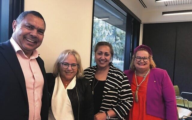 Shane Hamilton and Beverley Honig (co-founders First Nations Blockchain) with the previous vice-chancellor Indigenous of Monash University, and the then head of the Monash MITI program. Shane Hamilton and Beverley Honig (co-founders First Nations Blockchain) with the previous vice-chancellor Indigenous of Monash University, and the then head of the Monash MITI program.