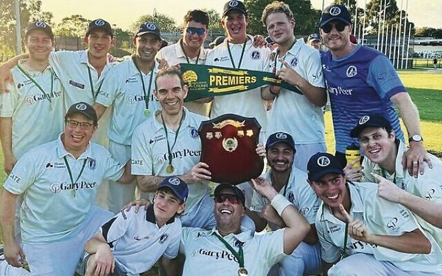 The MACC man's thirds team celebrate their premiership win. Jeremy Hoppe is pictured at the front, and team captain Zak Pollak is third from the left in the back row. Photo: Supplied The MACC man's thirds team celebrate their premiership win. Jeremy Hoppe is pictured at the front, and team captain Zak Pollak is third from the left in the back row. Photo: Supplied