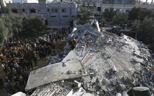 Palestinians survey the rubble of a building destroyed in an Israeli air strike in Rafah on March 3. Photo: Said Khatib / AFP Palestinians survey the rubble of a building destroyed in an Israeli air strike in Rafah on March 3. Photo: Said Khatib / AFP