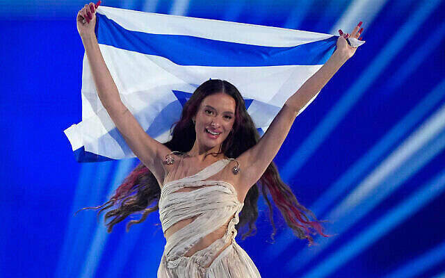 Eden Golan of Israel enters the arena during the flag parade before the Grand Final of the Eurovision Song Contest in Malmo, Sweden, May 11, 2024. (The Times of Israel: AP Photo/Martin Meissner) Eden Golan of Israel enters the arena during the flag parade before the Grand Final of the Eurovision Song Contest in Malmo, Sweden, May 11, 2024. (The Times of Israel: AP Photo/Martin Meissner)