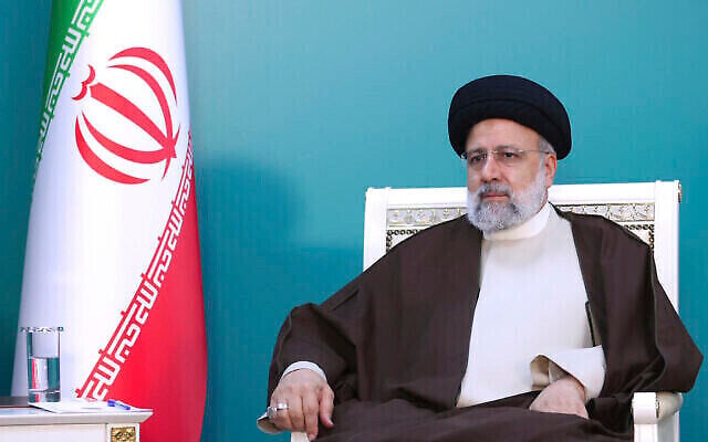 President Ebrahim Raisi attends a meeting during the inauguration ceremony of dam of Qiz Qalasi, or Castel of Girl in Azeri, at the border of Iran and Azerbaijan, May 19, 2024. (The Times of Israel: Iranian Presidency Office via AP) President Ebrahim Raisi attends a meeting during the inauguration ceremony of dam of Qiz Qalasi, or Castel of Girl in Azeri, at the border of Iran and Azerbaijan, May 19, 2024. (The Times of Israel: Iranian Presidency Office via AP)