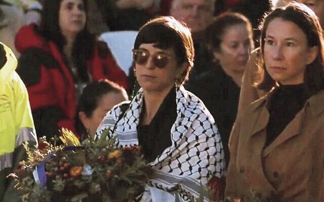 Randwick Greens councillor Rafaela Pandolfini caused a stir by wearing a keffiyeh to the Anzac Day Dawn Service. Photo: Facebook/Randwick Council Randwick Greens councillor Rafaela Pandolfini caused a stir by wearing a keffiyeh to the Anzac Day Dawn Service. Photo: Facebook/Randwick Council