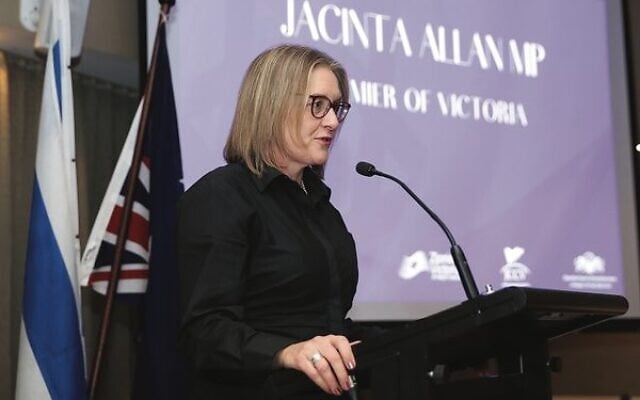 Victorian Premier Jacinta Allan speaks at the Yom Ha'atzmaut cocktail event in Melbourne.
Photo: Peter Haskin Victorian Premier Jacinta Allan speaks at the Yom Ha'atzmaut cocktail event in Melbourne.
Photo: Peter Haskin