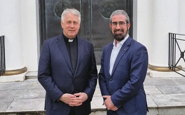 Father John Baldock (left), vicar of Christ Church South Yarra, met Rabbi Glasman to express his support and friendship to the Jewish community Father John Baldock (left), vicar of Christ Church South Yarra, met Rabbi Glasman to express his support and friendship to the Jewish community