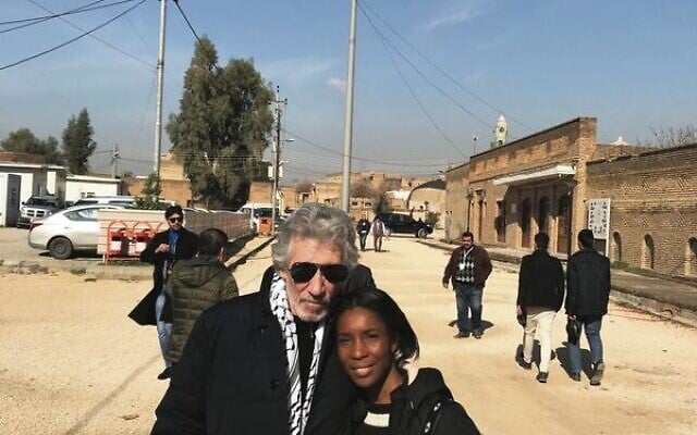 Roger Waters wearing a keffiyeh, with his wife Kamilah Chavis. Photo: Supplied Roger Waters wearing a keffiyeh, with his wife Kamilah Chavis. Photo: Supplied