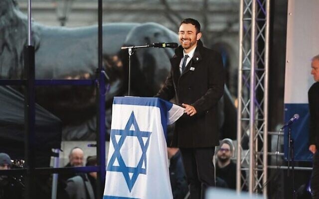 Eylon Levy speaking at Trafalgar Square in London in January.Photo: Omri Dagan Eylon Levy speaking at Trafalgar Square in London in January.Photo: Omri Dagan