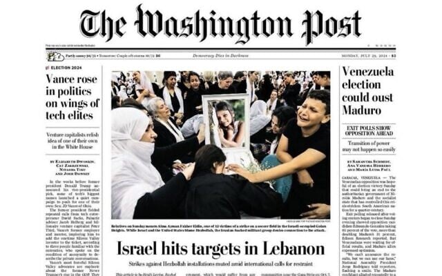 The Washington Post front page on July 29, 2024. Photo: Courtesy via TOI The Washington Post front page on July 29, 2024. Photo: Courtesy via TOI