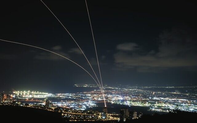 The Iron Dome air defence system fires to intercept rockets that were launched from Lebanon, as seen from Haifa. Photo: AP Photo/Baz Ratner The Iron Dome air defence system fires to intercept rockets that were launched from Lebanon, as seen from Haifa. Photo: AP Photo/Baz Ratner