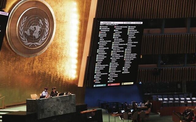 The final result of the vote is shown at United Nations Headquarters. Photo: Bryan Smith/AFP The final result of the vote is shown at United Nations Headquarters. Photo: Bryan Smith/AFP