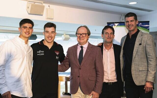 From left: Harry Sheezel, Zach Merrett, Kevin Sheedy, Andrew Dillon and Jonathan Brown. Photo: Maccabi Victoria From left: Harry Sheezel, Zach Merrett, Kevin Sheedy, Andrew Dillon and Jonathan Brown. Photo: Maccabi Victoria