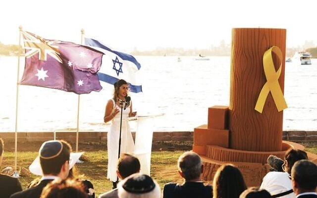 Michal Ohana at a sunset memorial event in Sydney for Illuminate October.
Photo: Scott Ehler Michal Ohana at a sunset memorial event in Sydney for Illuminate October.
Photo: Scott Ehler