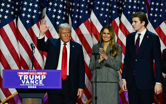 US President-elect Donald Trump (L), wife Melania Trump (C) and son Barron Trump (R) leave at the conclusion of an election night event at the West Palm Beach Convention Center in West Palm Beach, Florida, early on November 6, 2024. (Jim Watson/AFP) US President-elect Donald Trump (L), wife Melania Trump (C) and son Barron Trump (R) leave at the conclusion of an election night event at the West Palm Beach Convention Center in West Palm Beach, Florida, early on November 6, 2024. (Jim Watson/AFP)