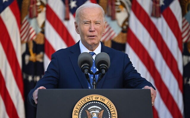 US President Joe Biden announces a ceasefire between Israel and Hezbollah, in the Rose Garden of the White House on November 26, 2024, in Washington. (The Times of Israel: Saul Loeb/AFP) US President Joe Biden announces a ceasefire between Israel and Hezbollah, in the Rose Garden of the White House on November 26, 2024, in Washington. (The Times of Israel: Saul Loeb/AFP)