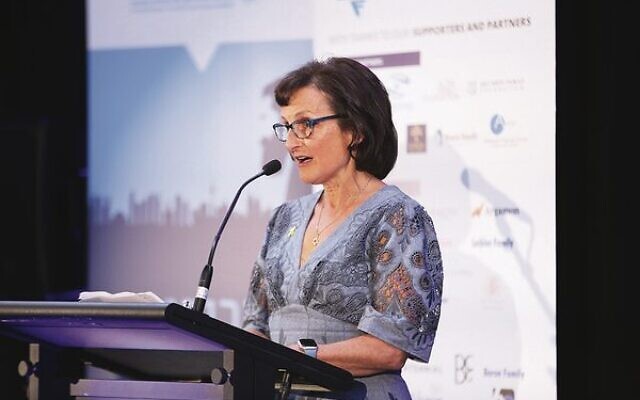 Ginette Searle addresses the crowd after being awarded the inaugural Julie Herzl award. Photo: Peter Haskin Ginette Searle addresses the crowd after being awarded the inaugural Julie Herzl award. Photo: Peter Haskin