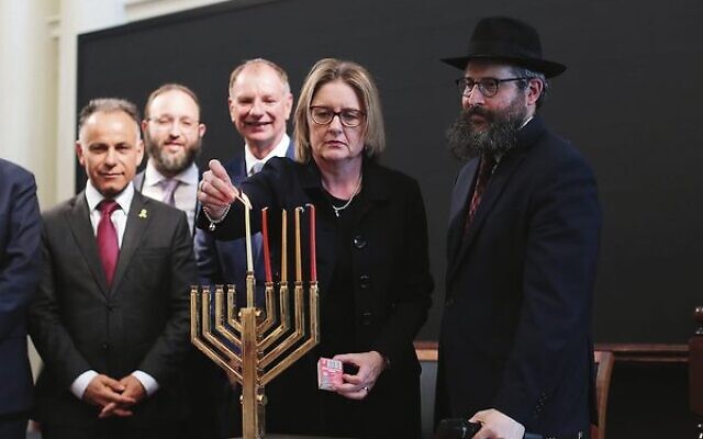 Chanukah at Parliament on December 10 (from left) John Pesuttto, Rabbi Daniel Rabin, David Southwick, Premier Jacinta Allan, Rabbi Chaim Herzog. Chanukah at Parliament on December 10 (from left) John Pesuttto, Rabbi Daniel Rabin, David Southwick, Premier Jacinta Allan, Rabbi Chaim Herzog.