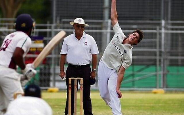 Maccabi-AJAX First XI's Lior Meyerowitz bowling in last Sunday's vital division one win over Melbourne High at Gary Smorgon Oval. Photo: Peter Haskin Maccabi-AJAX First XI's Lior Meyerowitz bowling in last Sunday's vital division one win over Melbourne High at Gary Smorgon Oval. Photo: Peter Haskin