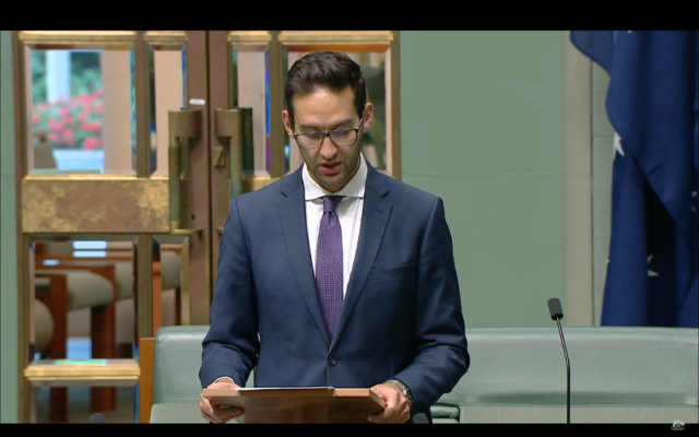 Macnamara MP and Chair of the Parliamentary Joint Committee on Human Rights, Josh Burns, presenting the report into antisemitism at Australian Universities. Photo: Screenshot Macnamara MP and Chair of the Parliamentary Joint Committee on Human Rights, Josh Burns, presenting the report into antisemitism at Australian Universities. Photo: Screenshot