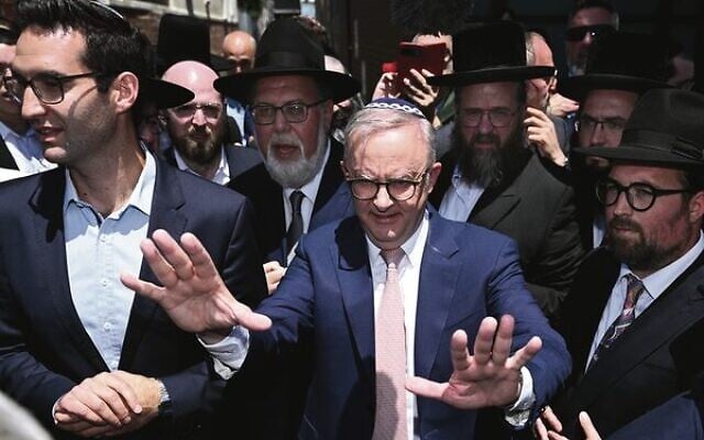 PM Anthony Albanese visiting Melbourne's Adass Israel Synagogue after a firebombing in December 2024. Photo: AAP Image/Joel Carrett PM Anthony Albanese visiting Melbourne's Adass Israel Synagogue after a firebombing in December 2024. Photo: AAP Image/Joel Carrett