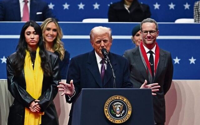 President Donald Trump, alongside former hostage Noa Argamani and hostage envoy Adam Boehler on January 20. His Gaza proposal shattered the status quo. Photo: Angela Weiss/AFP President Donald Trump, alongside former hostage Noa Argamani and hostage envoy Adam Boehler on January 20. His Gaza proposal shattered the status quo. Photo: Angela Weiss/AFP