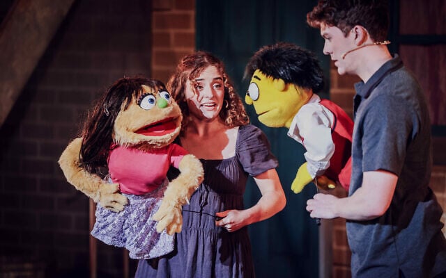 Zoe Crisp (left) with Kate Monster puppet and Harley Dasey with Princeton puppet in Avenue Q at the National Theatre. Photo: Nicole Cleary Zoe Crisp (left) with Kate Monster puppet and Harley Dasey with Princeton puppet in Avenue Q at the National Theatre. Photo: Nicole Cleary