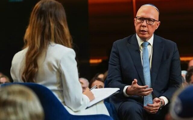 Opposition leader Peter Dutton talking to journalist Sharri Markson at the Sky News summit on antisemitism. Photo: Instagram @peterduttonmp Opposition leader Peter Dutton talking to journalist Sharri Markson at the Sky News summit on antisemitism. Photo: Instagram @peterduttonmp