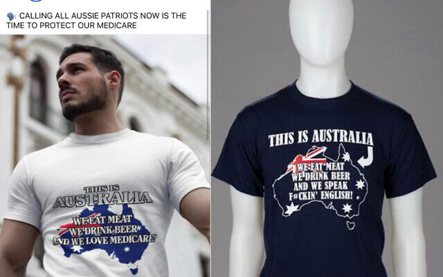 The ALP social media post (left) and the white supremacist t-shirt (right). The ALP social media post (left) and the white supremacist t-shirt (right).