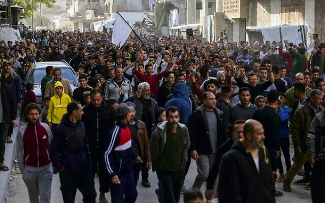 Palestinians attend an anti-Hamas rally calling for an end to the war, in Beit Lahia, in the northern Gaza Strip. Photo: AFP Palestinians attend an anti-Hamas rally calling for an end to the war, in Beit Lahia, in the northern Gaza Strip. Photo: AFP