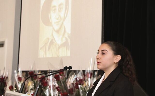 Deborah Shatari speaking about her great uncle Private Joseph Rovkin. Photo: Shane Desiatnik Deborah Shatari speaking about her great uncle Private Joseph Rovkin. Photo: Shane Desiatnik