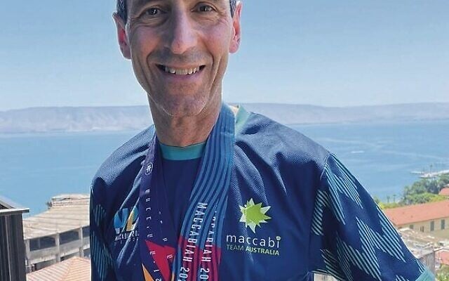 Barry Lipp at the 2022 Maccabiah Games, wearing his medals. Barry Lipp at the 2022 Maccabiah Games, wearing his medals.