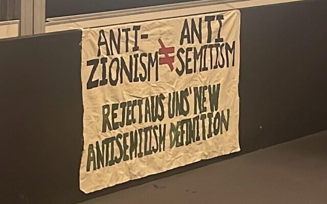 A banner at the student general meeting. Photo: Honi Soit/Instagram A banner at the student general meeting. Photo: Honi Soit/Instagram
