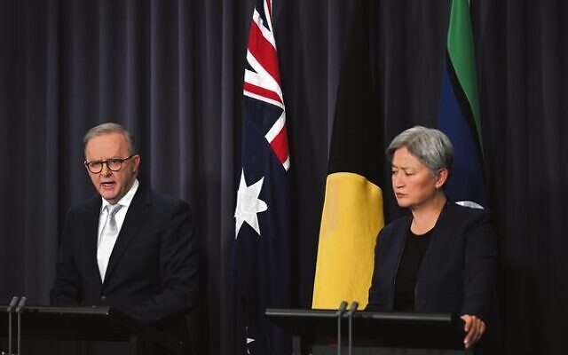 Prime Minister Anthony Albanese and Australian Foreign Minister Penny Wong during a press conference at Parliament House in Canberra, Monday, June 23, 2025. Photo: AAP Image/Lukas Coch. Prime Minister Anthony Albanese and Australian Foreign Minister Penny Wong during a press conference at Parliament House in Canberra, Monday, June 23, 2025. Photo: AAP Image/Lukas Coch.